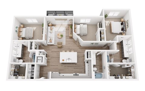 Floor plan for 3 beds, 3 baths, 1488 sqft